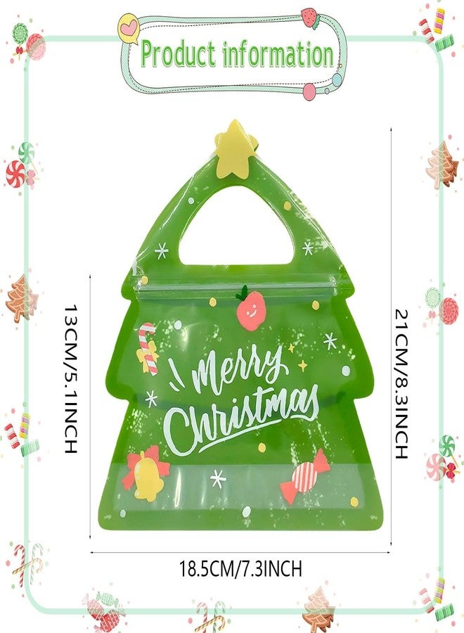 ESUOHYM Christmas Treat Bags For Clear Tree Shaped Ziplock Reusable Goodie Bag Xmas Sealable Bags With Handle For Candy, Cookie, Snack, Party Supplies 10 PCS - Image 3
